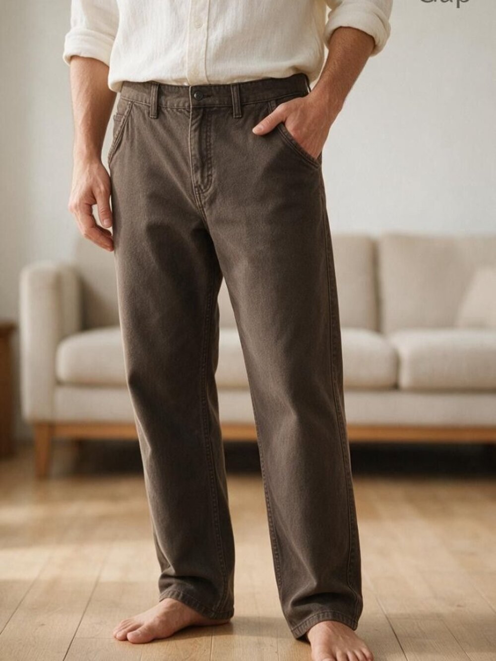 Gap Mens Straight-Leg Brown Cotton Pants Size 38x32 Casual Comfortable